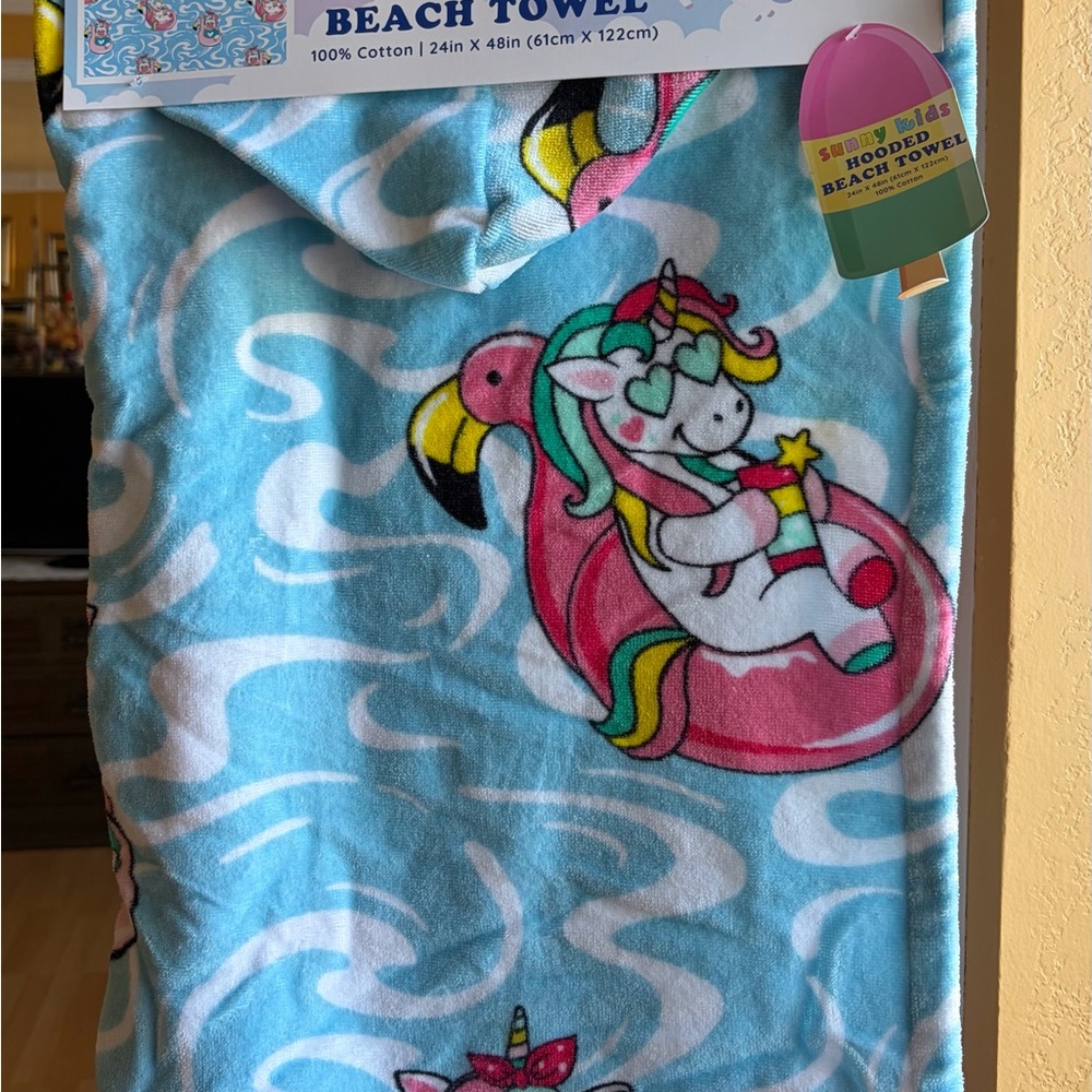 Colorful Unicorn Flamingo Beach Towel